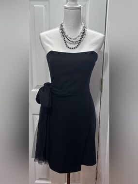 French Connection Whisper One-Shoulder Tulle Mini Bow Stretch Black Sz 10 & 12